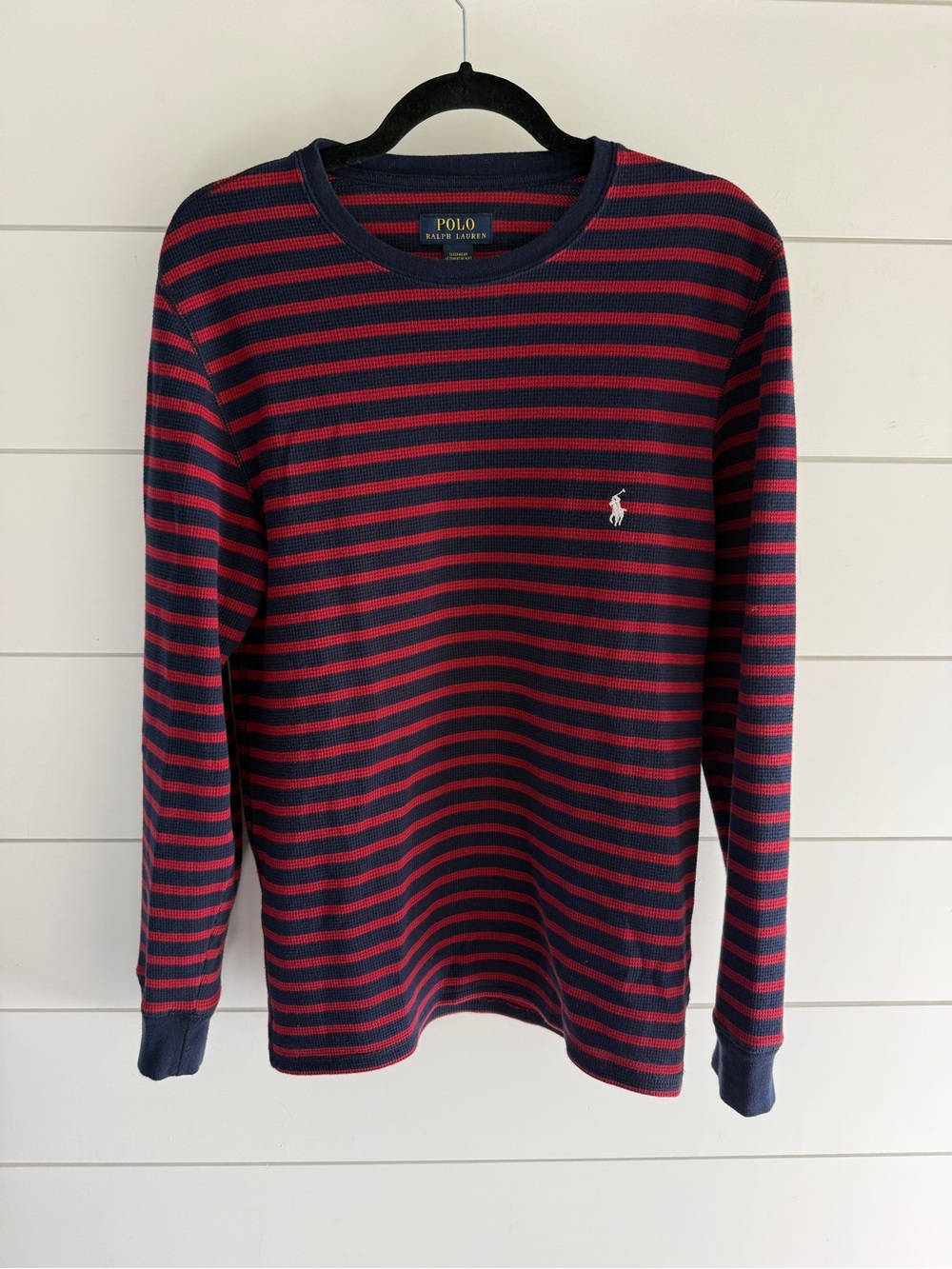 Polo by Ralph Lauren Navy and Red Striped Crewneck Waffle Shirt